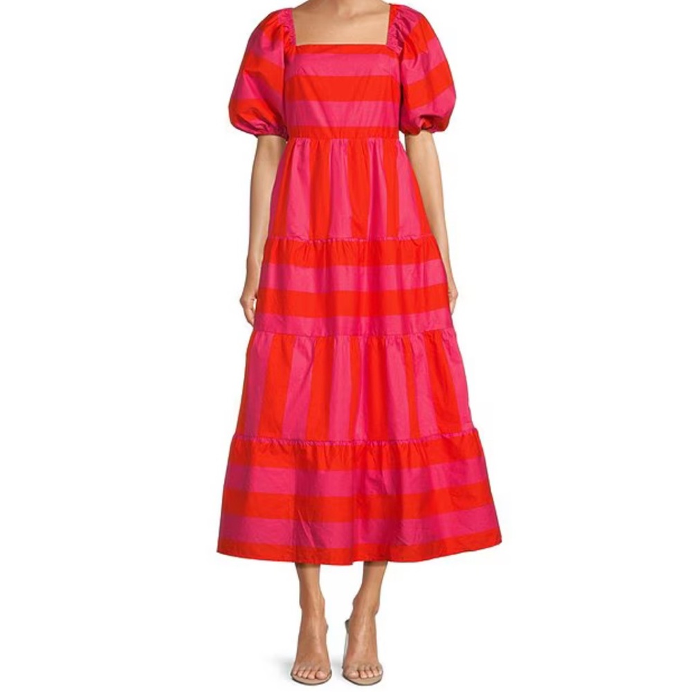 Sugarlips Red and Pink Striped Midi Dress